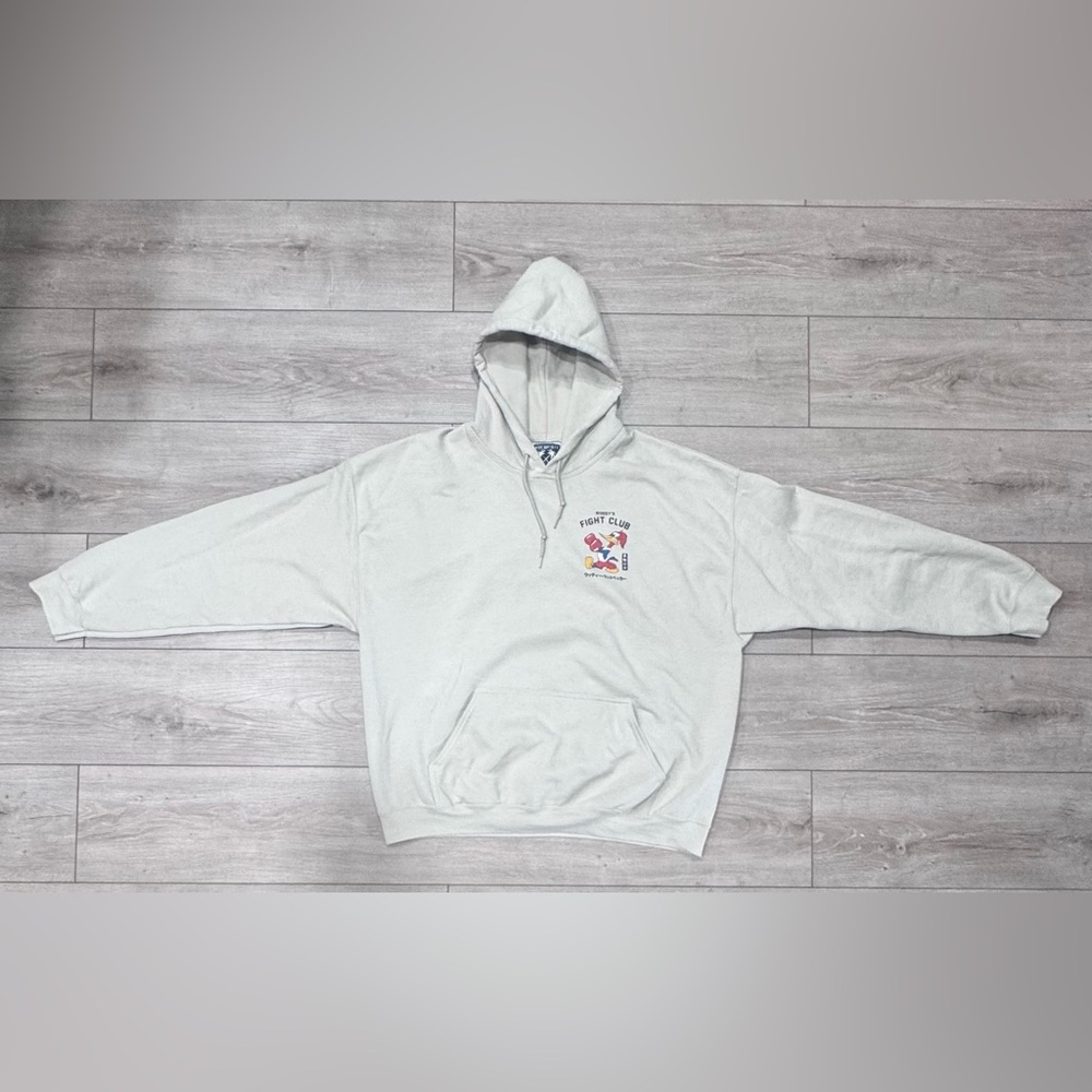 Riot Society Cream/beige Woody’s Fight Club Hoodie w/Graphic Screen Print Design